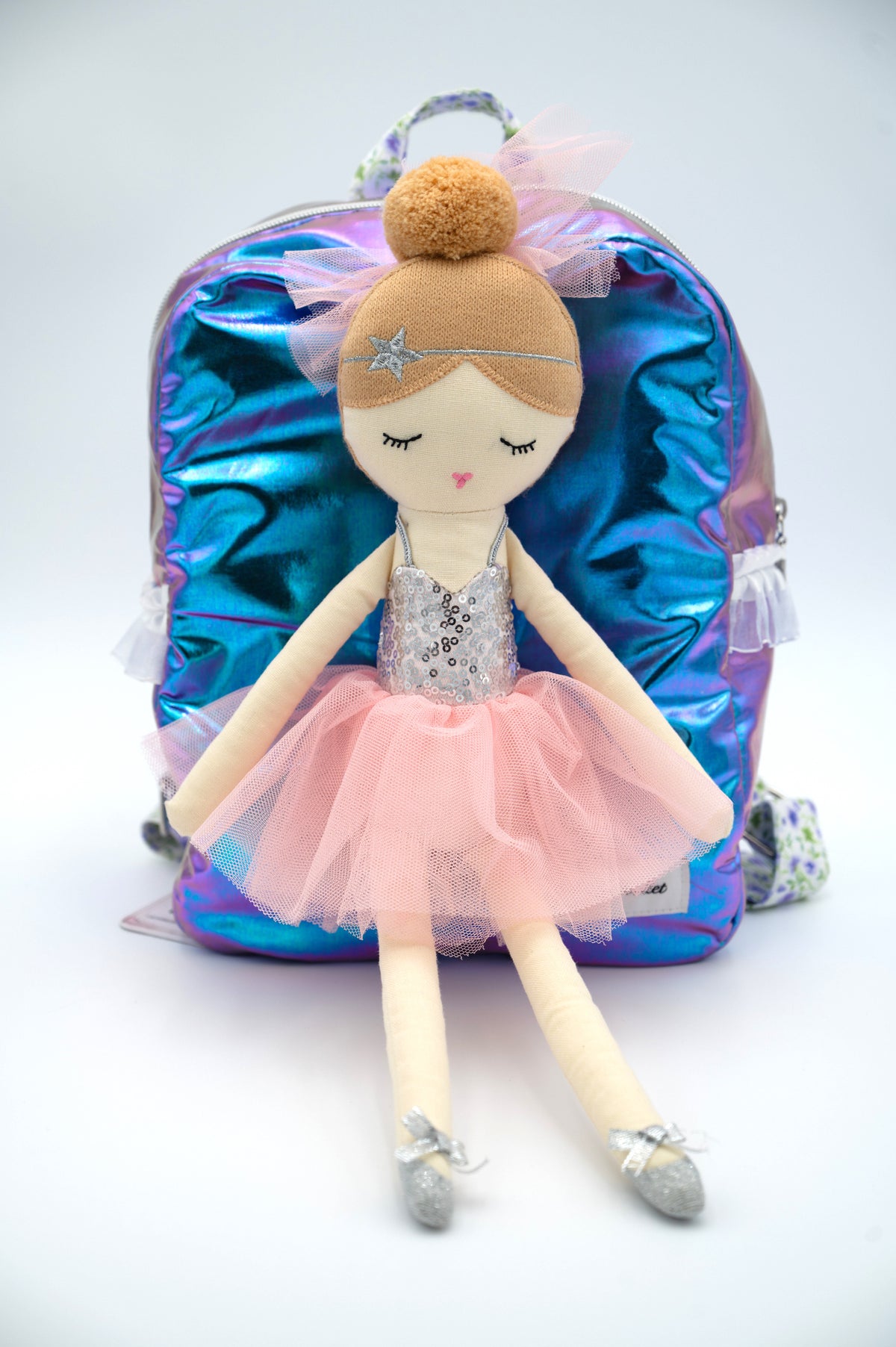 Handmade purple ballet school bag and doll set
